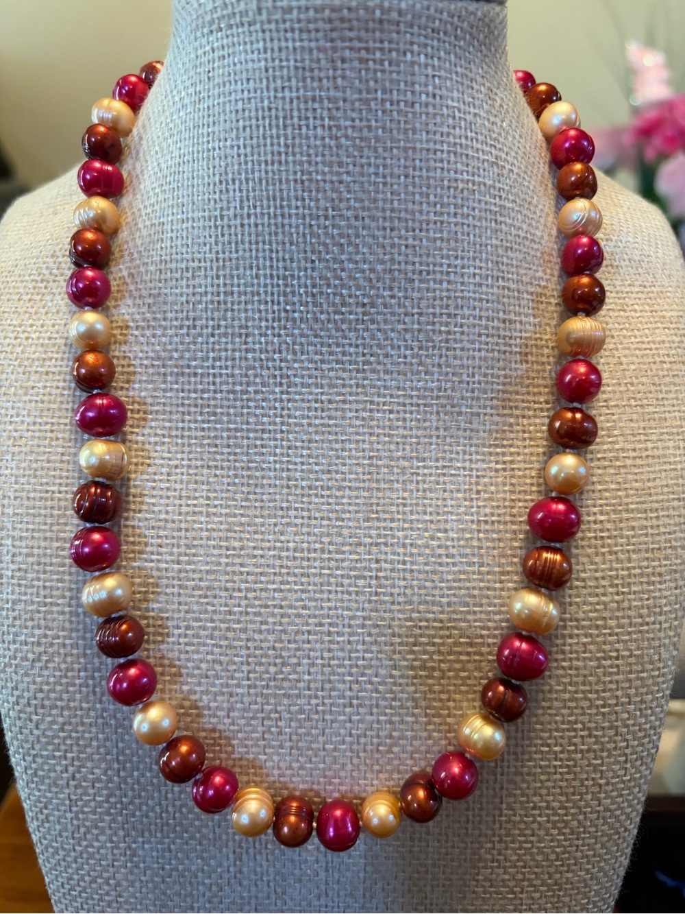 Honora cranberry , Copper & golden cream Pearl Necklace